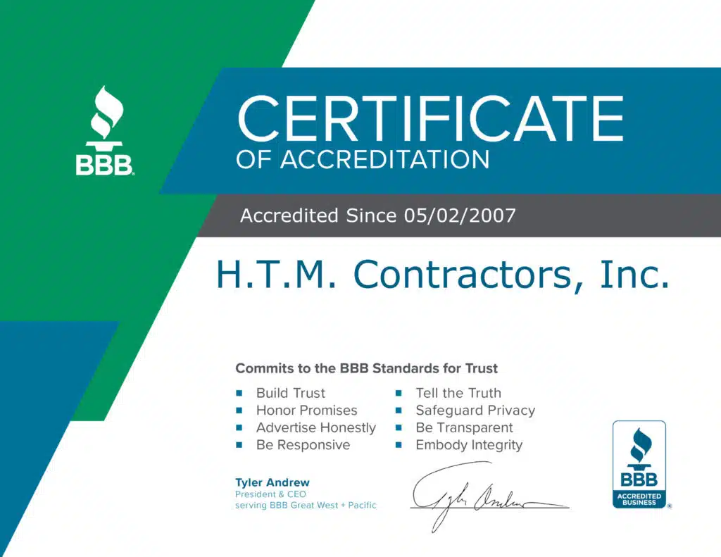 HTM Contractors BBB Certificate - Hawaii